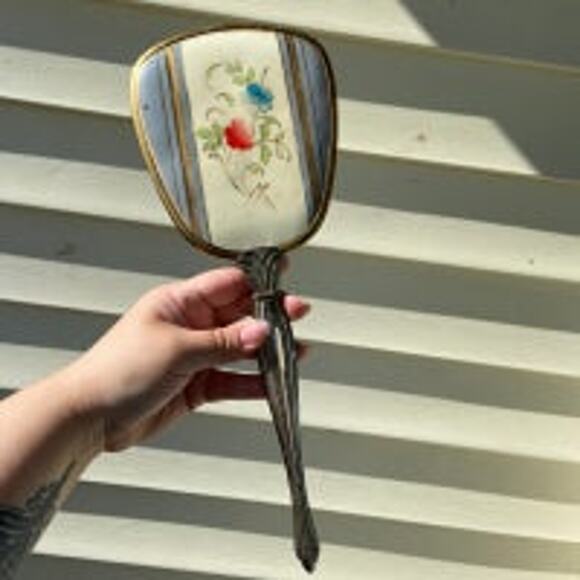 Vintage Silver Coated Floral Hand Mirror - Picture 2 of 5